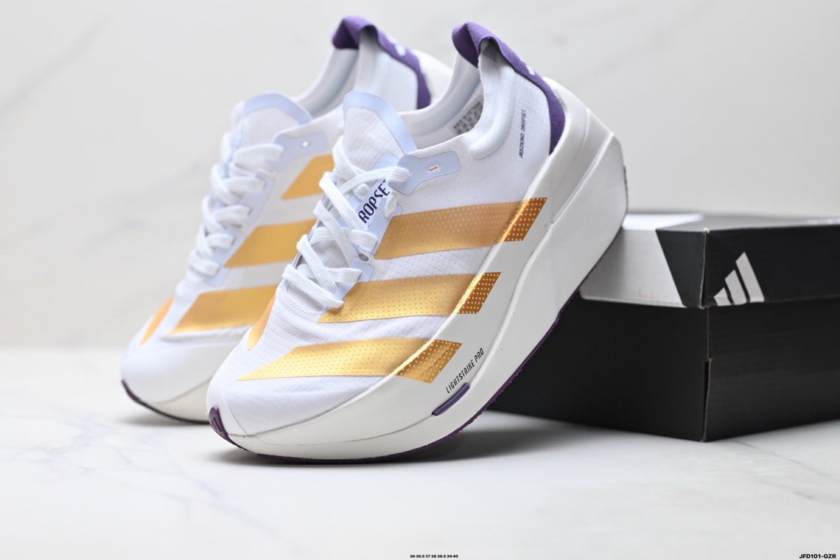 Exclusive Adidas K81801650 Women's Running Shoes — White/Purple/Orange — Size EU 36 / US M4 / W5.5 / 23CM — Side View