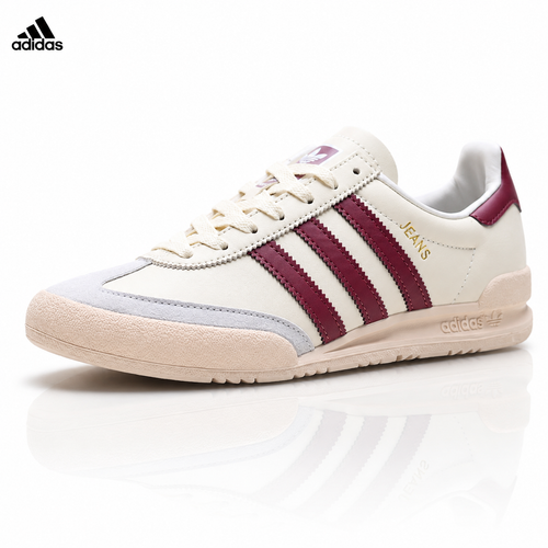 Exclusive Adidas Jeans Off White Burgundy Sneakers – Classic Retro Lifestyle Shoes — EU 36 / US M4 / W5.5 / 23CM — Front View