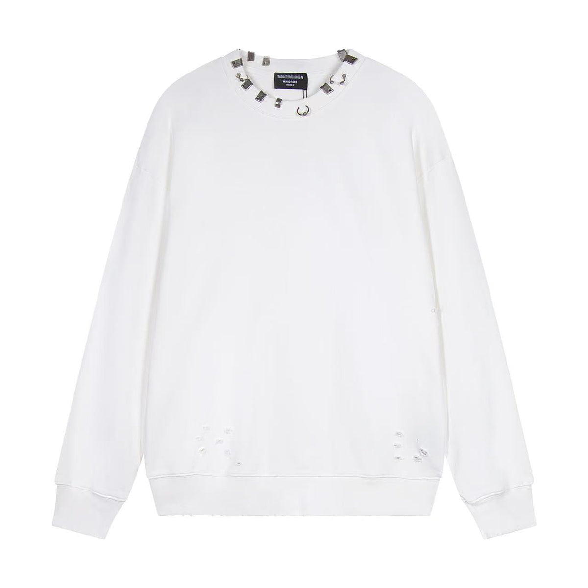 Exclusive Balenciaga  Couples Crew Neck Hoodie — White — Size M — Side View