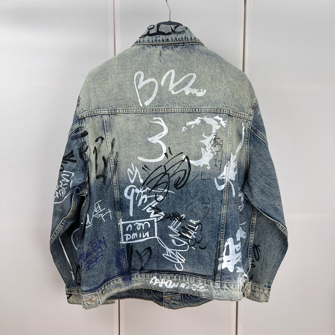 Exclusive Balenciaga Men's Jacket Denim — M — Size Dark Blue — Back View
