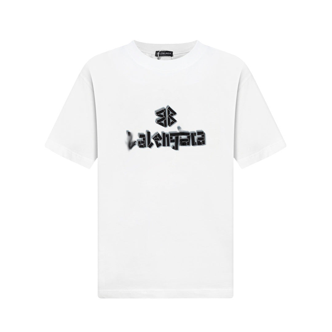 Exclusive Balenciaga 2025ss Printed Casual T-shirt — Black — Size XS — Back View