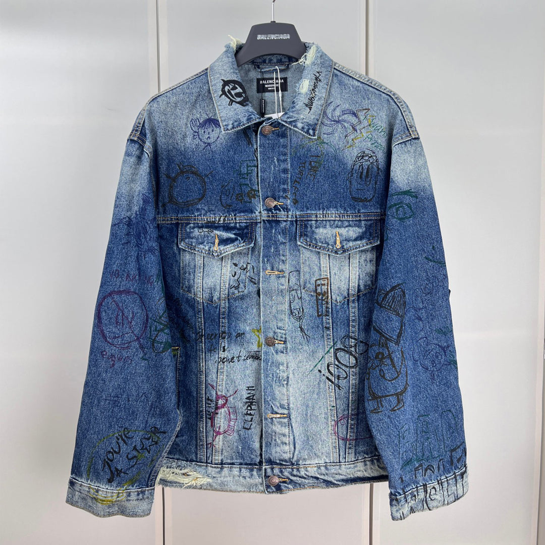 Exclusive Balenciaga Men's Jacket Denim — M — Size Dark Blue — Top View