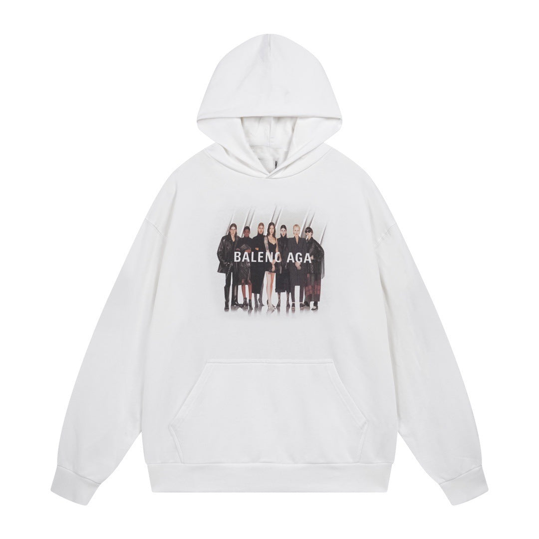 Exclusive Balenciaga Couples Print Hoodie — White — Size XS — Back View