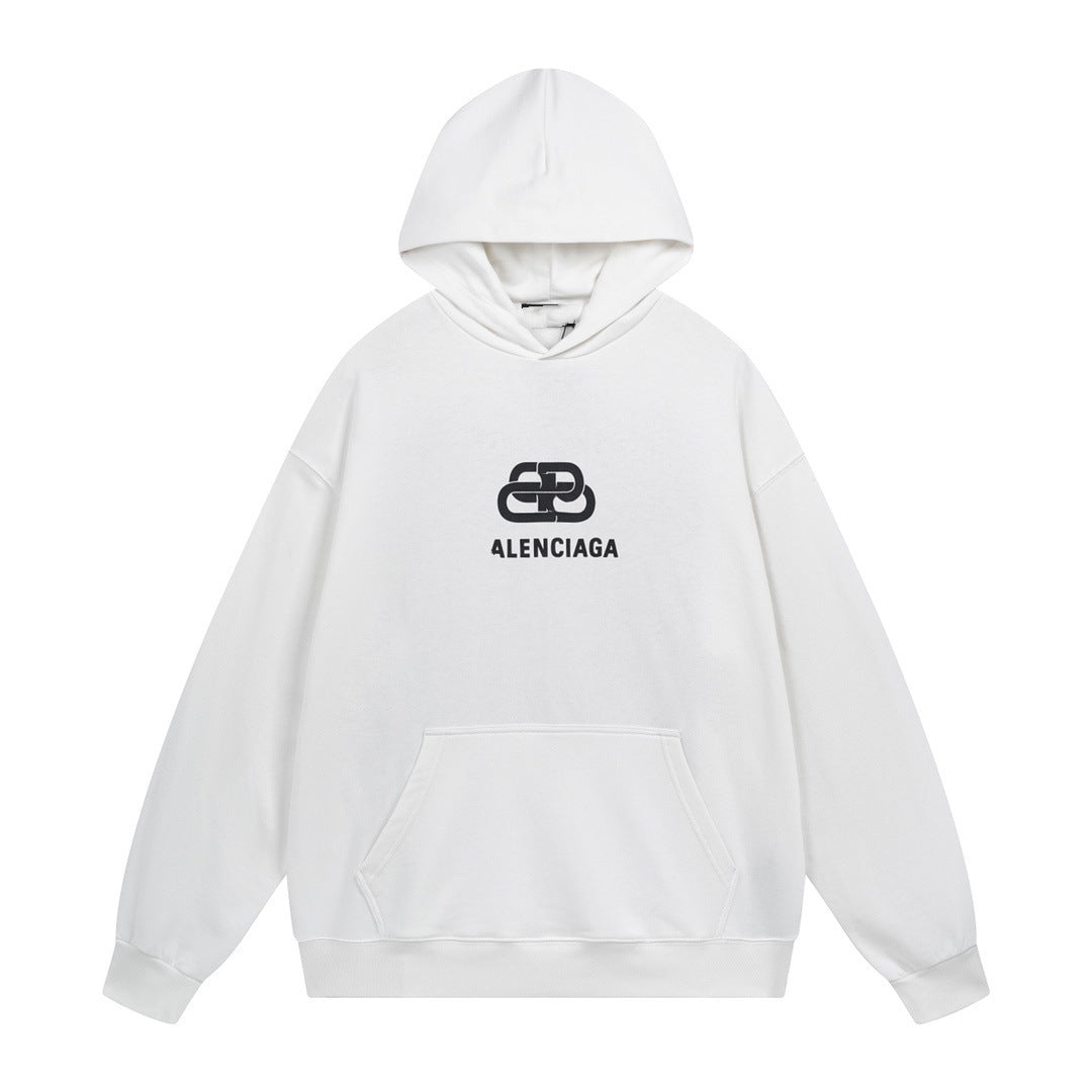 Exclusive Balenciaga Print Couples Hoodie — White — Size XS — Back View
