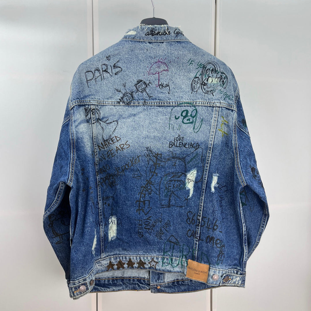 Exclusive Balenciaga Men's Jacket Denim — M — Size Dark Blue — Detail View
