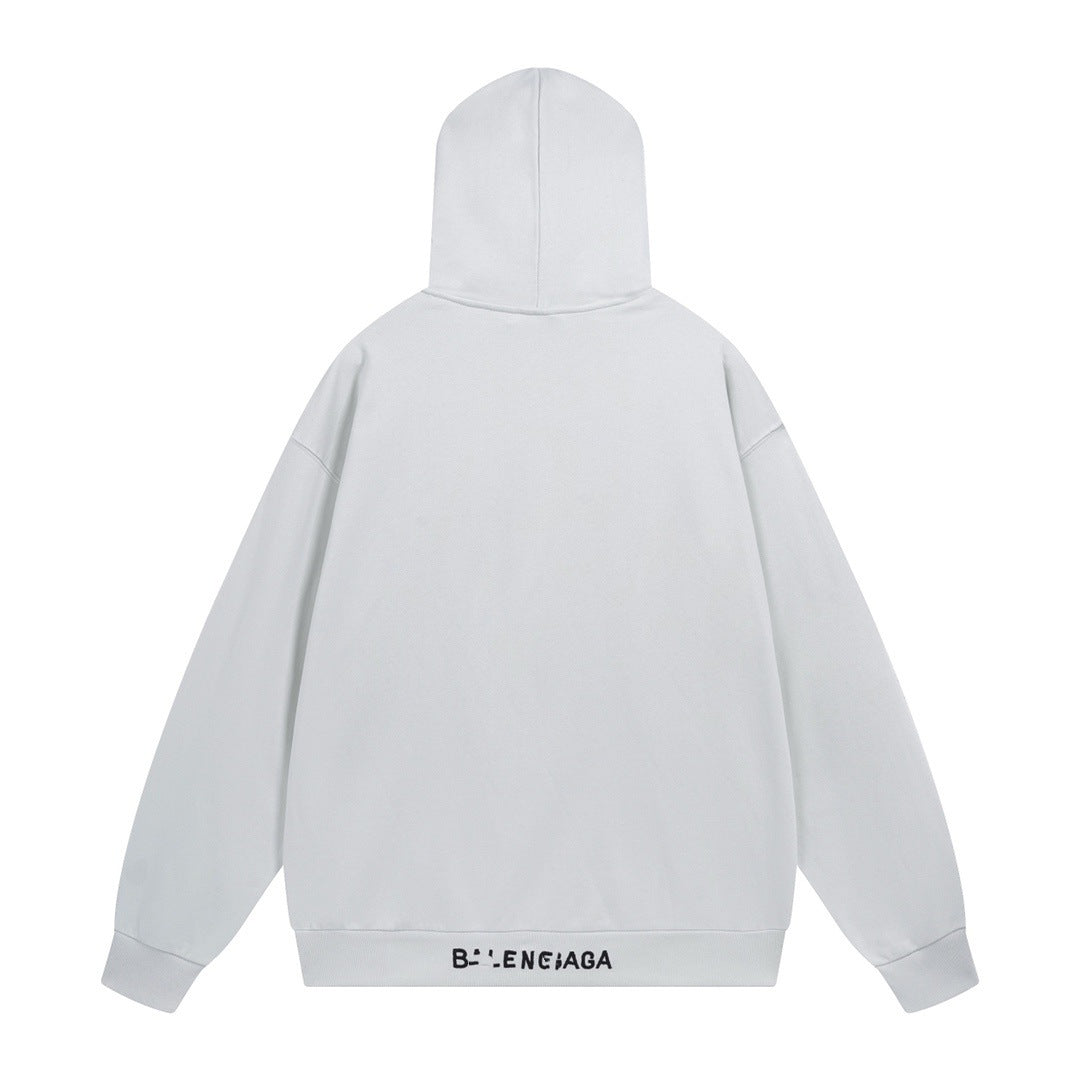 Exclusive Balenciaga Couples Print Hoodie — White — Size XS — Top View