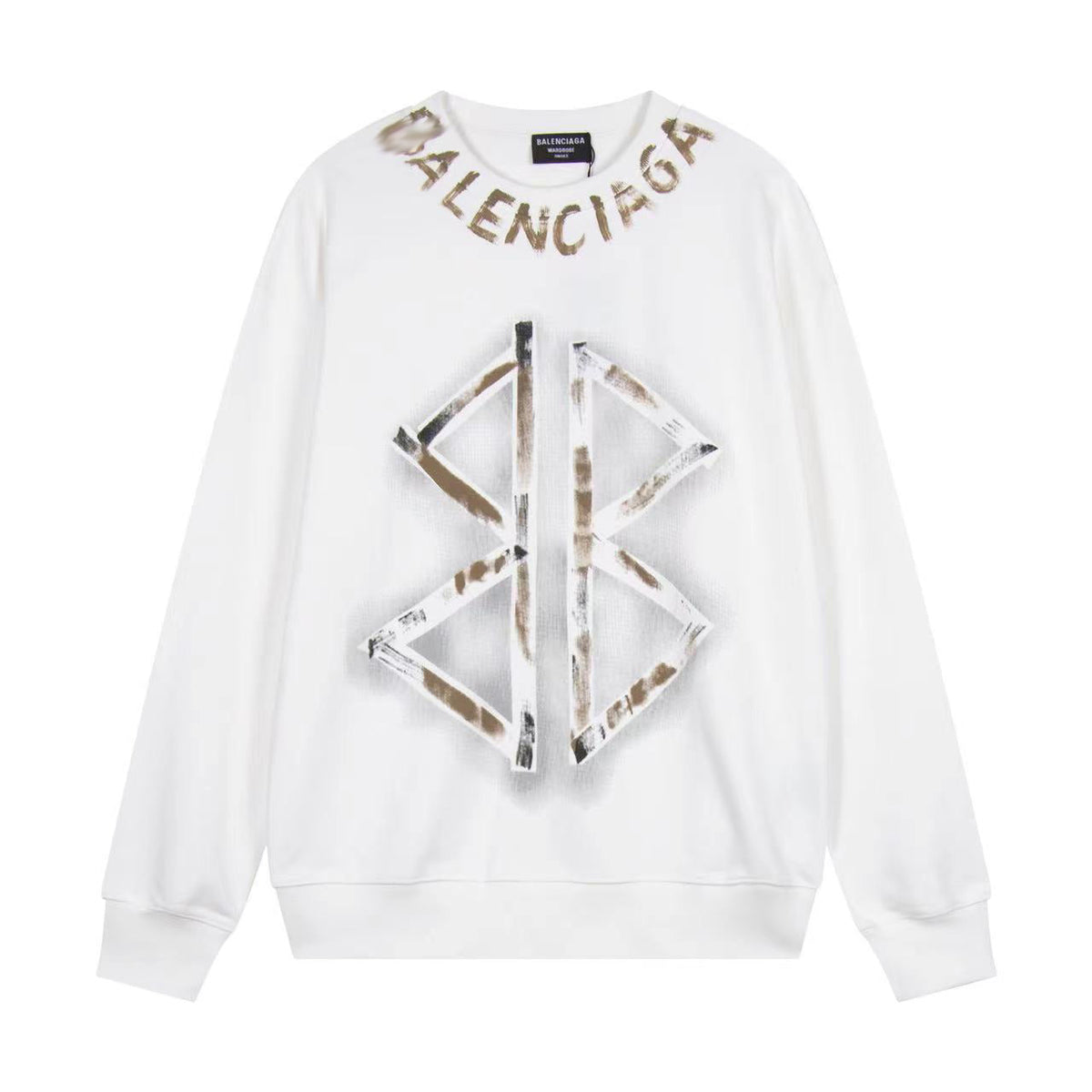 Exclusive Balenciaga  LOGO Crew Neck Hoodie — White — Size M — Top View