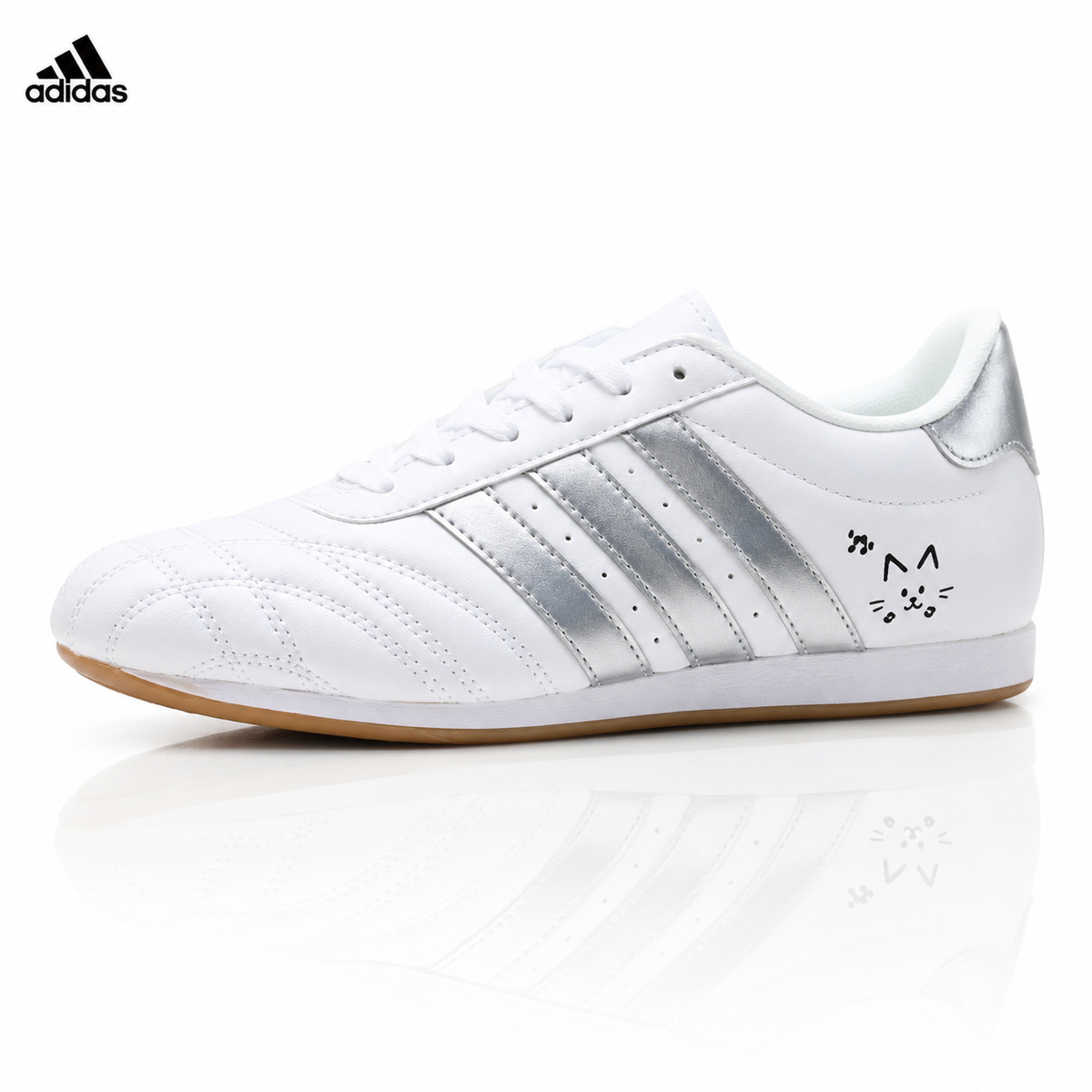 Exclusive Classic White & Silver Court Sneakers — EU 36 / US M4 / W5.5 / 23CM — Front View