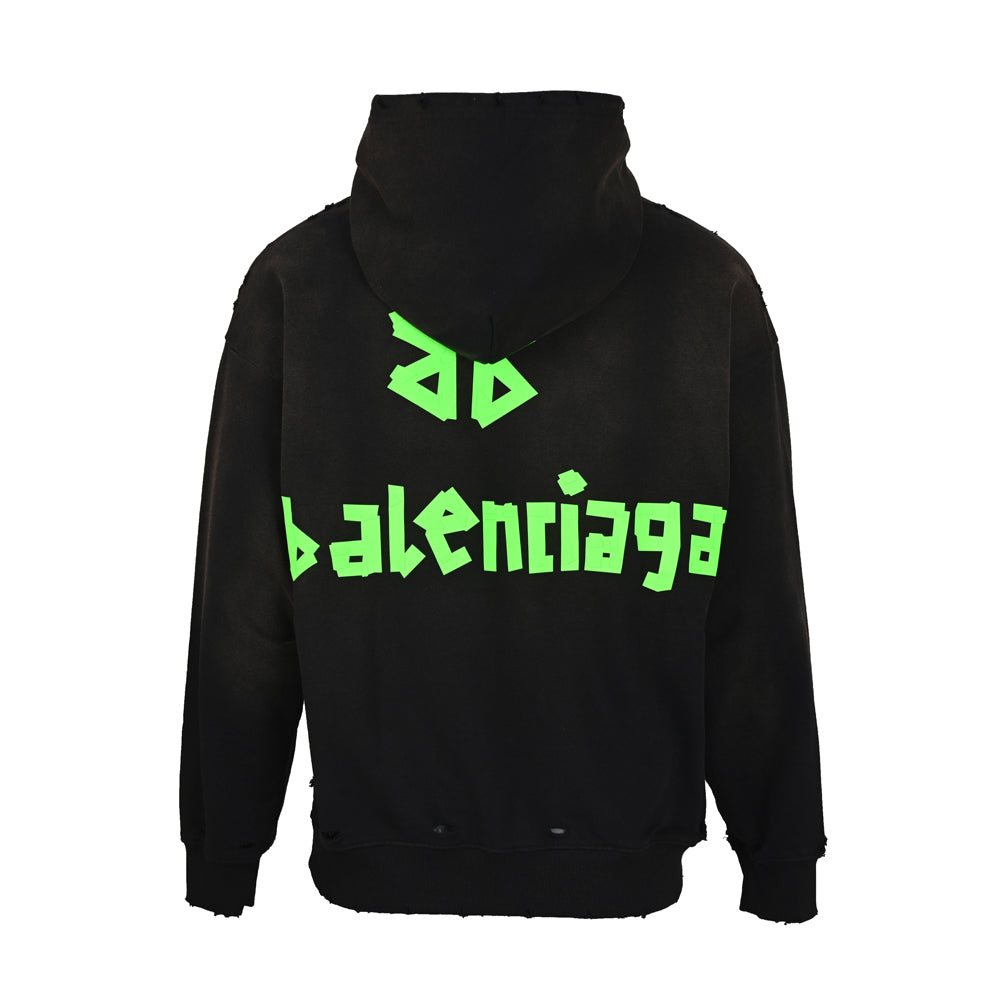 Exclusive Balenciaga Printed Couple Hoodies — White — Size XS — Back View