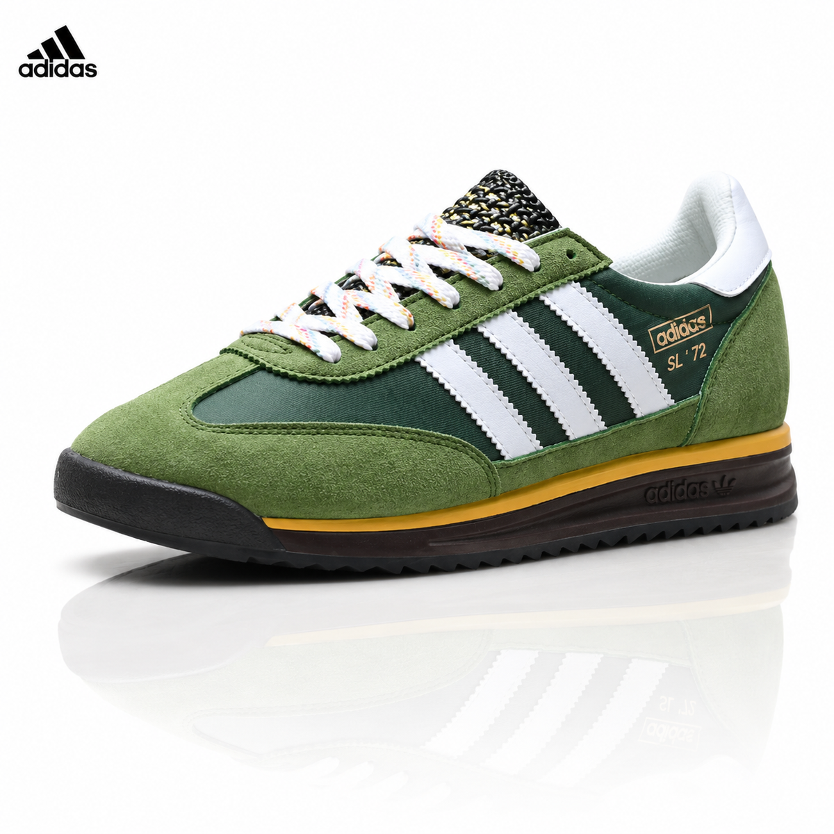 Exclusive Adidas SL 72 Green Retro Sneakers — EU 36 / US M4 / W5.5 / 23CM — Front View