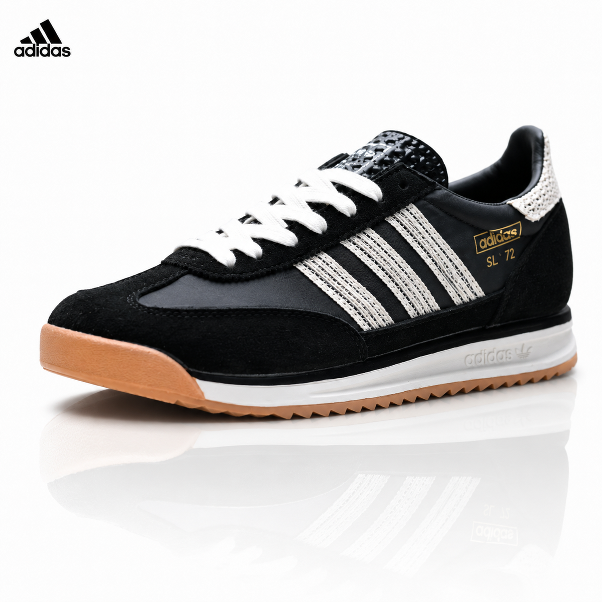 Exclusive Adidas SL 72 Black Retro Sneakers — EU 36 / US M4 / W5.5 / 23CM — Front View