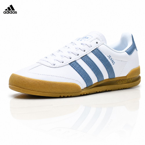 Exclusive Adidas Jeans White Blue Gum Sole Sneakers – Classic Retro Lifestyle Shoes — EU 36 / US M4 / W5.5 / 23CM — Front View