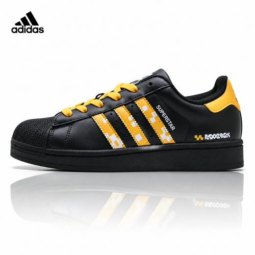 Exclusive Adidas K81801450 Unisex Shell-Toe Sneakers — Black/White — Size EU 36 / US M4 / W5.5 / 23CM — Front View