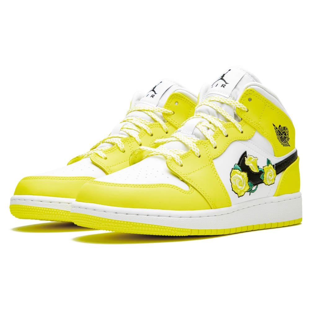 Exclusive Air Jordan 1 Mid SE GS 'Rose Patch - Dynamic Yellow' — UK 13.5 | EU 32 | US 1Y — Side View