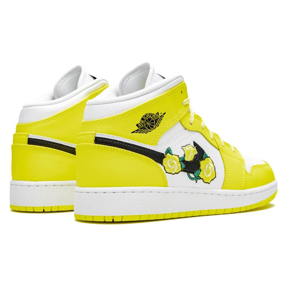 Exclusive Air Jordan 1 Mid SE GS 'Rose Patch - Dynamic Yellow' — UK 13.5 | EU 32 | US 1Y — Back View