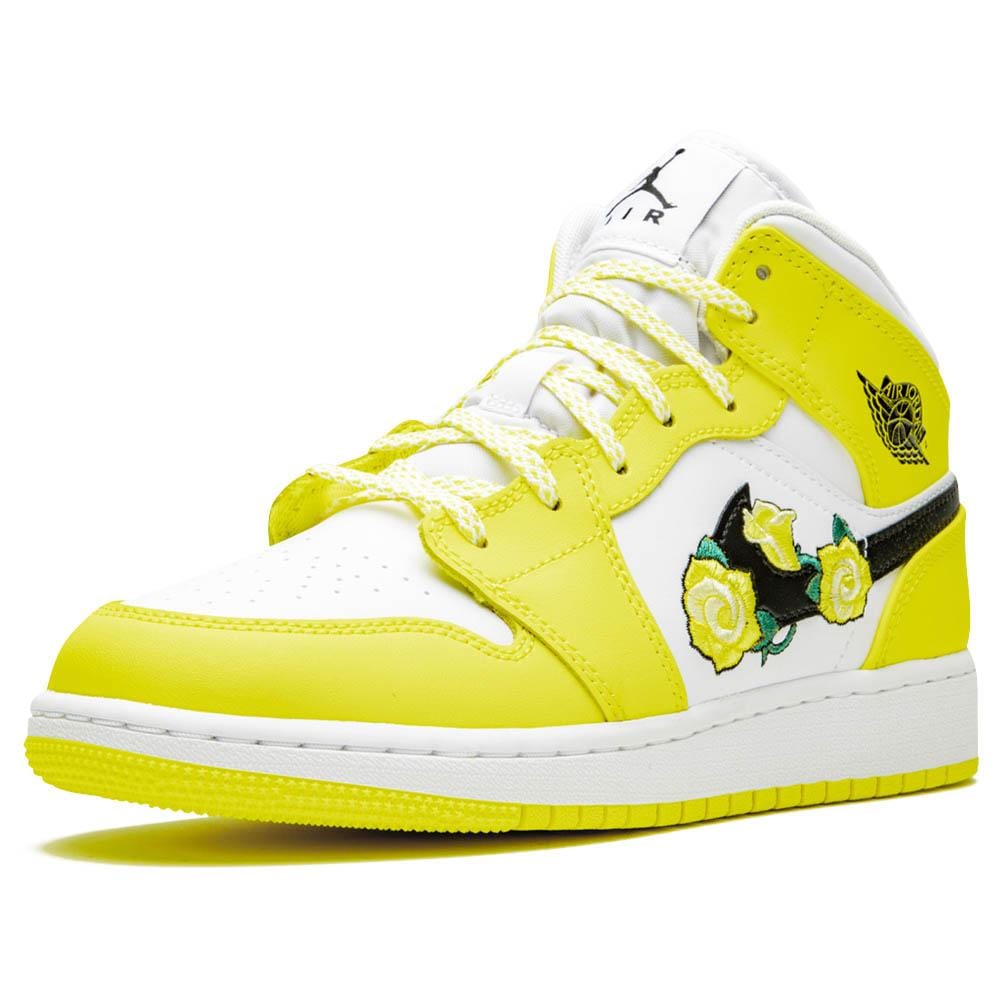 Exclusive Air Jordan 1 Mid SE GS 'Rose Patch - Dynamic Yellow' — UK 13.5 | EU 32 | US 1Y — Top View