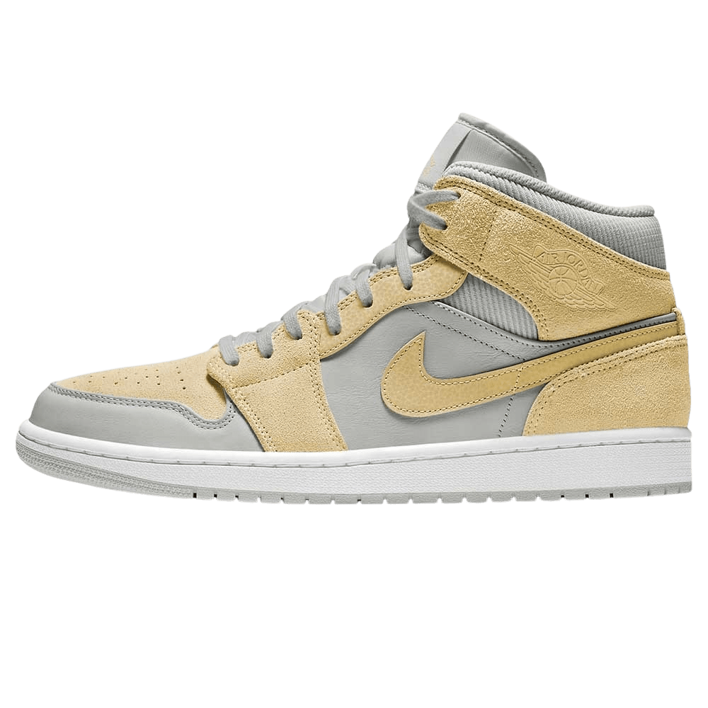 Exclusive Air Jordan 1 Mid SE Grey Fog Lemon Wash — UK 3 | EU 35.5 | US 3.5 — Front View
