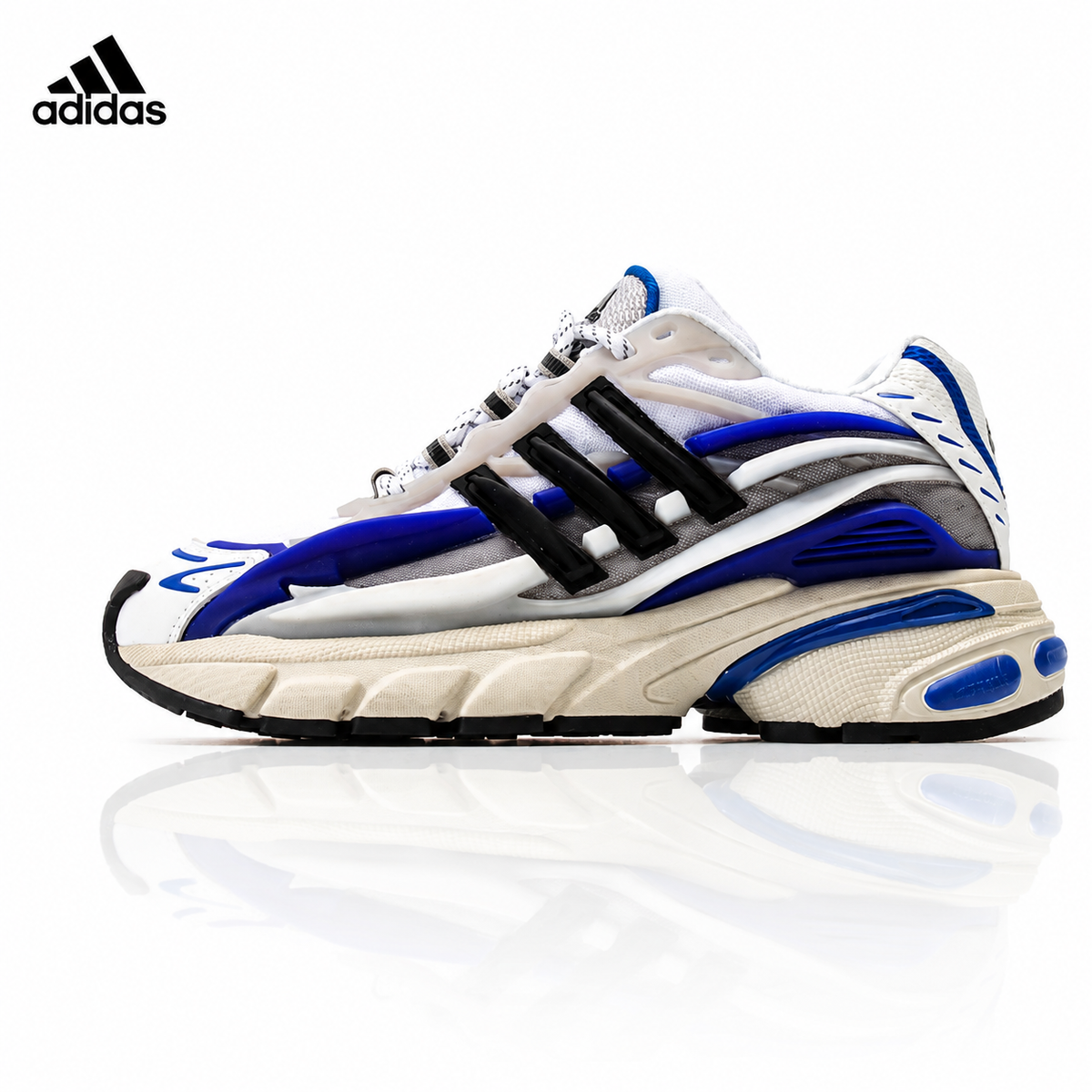 Exclusive Adidas KK01650 Unisex Dad Sneakers — White/Blue/Black — Size EU 36 / US M4 / W5.5 / 23CM — Front View
