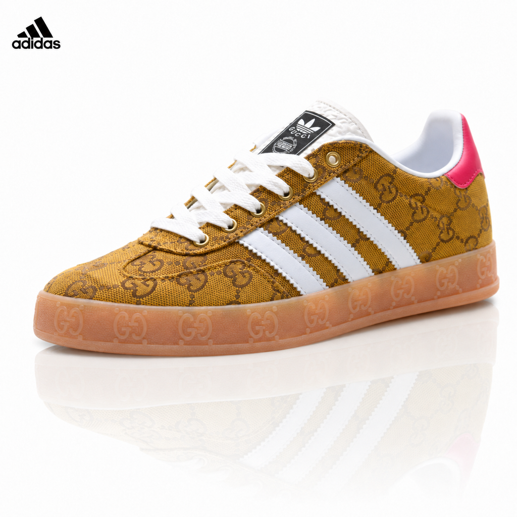 Exclusive Adidas Originals Samba GG Monogram Gold Brown Sneakers — EU 36 / US M4 / W5.5 / 23CM — Front View
