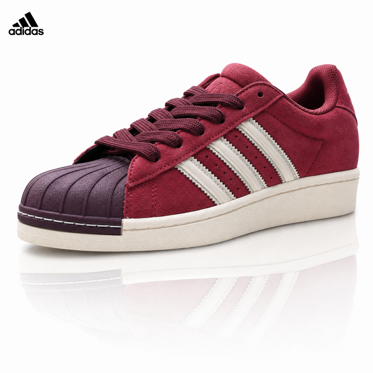 Exclusive Adidas Originals Superstar Platform Burgundy Suede Sneakers — EU 36 / US M4 / W5.5 / 23CM — Front View