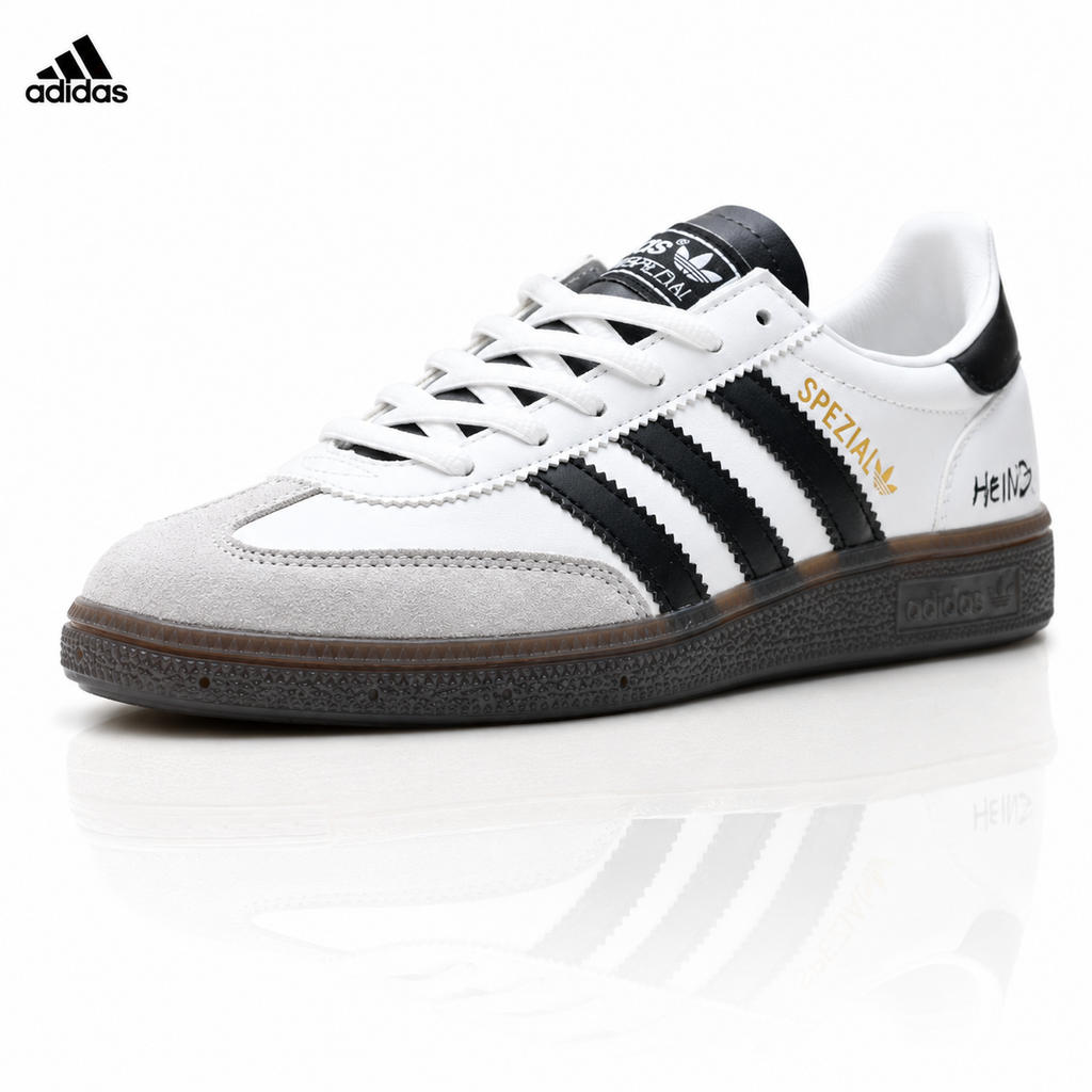 Exclusive Adidas Originals Spezial White Black Gum Leather Sneakers — EU 36 / US M4 / W5.5 / 23CM — Front View